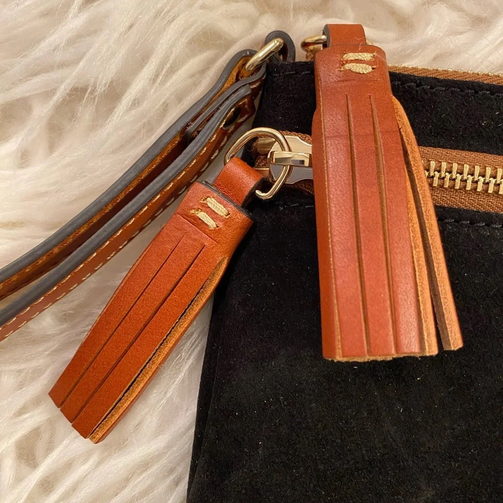 Dooney & Bourke Black Suede Clutch with Gold Accents - Picture 3 of 4